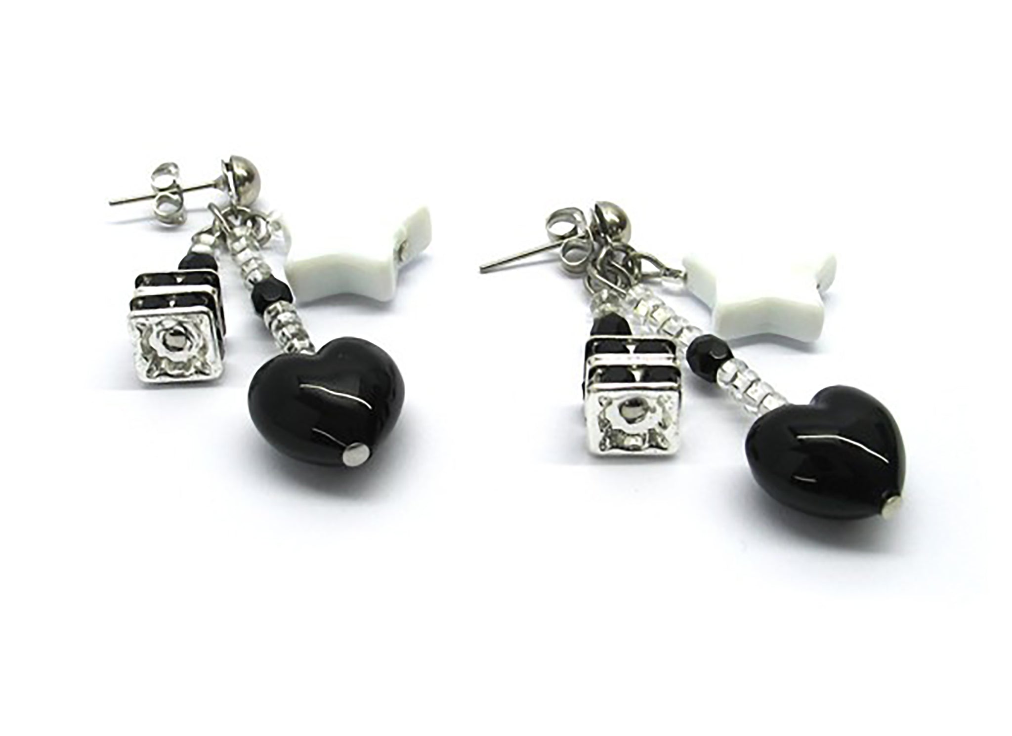 Murano Glass - Caravella Charm Earrings - Black - 925 Sterling Silver