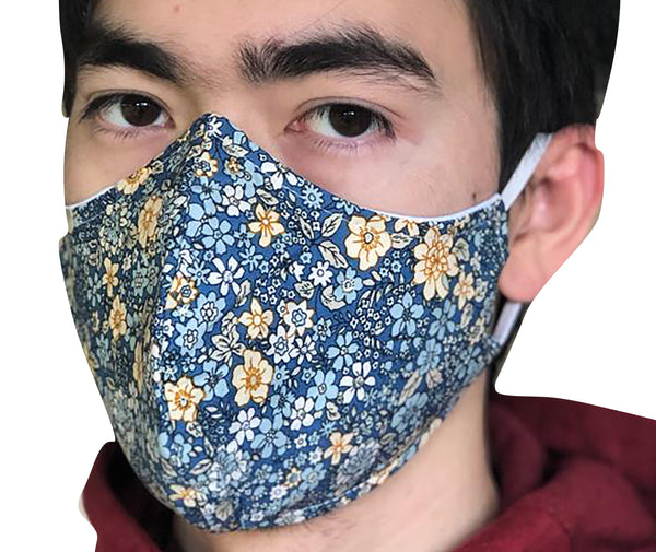 Homemade Cotton Face Mask - 1x Small Blue Paisley Mask + 1x Free Random Design mask