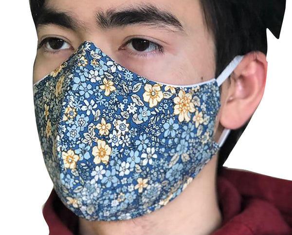 Homemade Cotton Face Mask - 1x Small Blue Paisley Mask + 1x Free Random Design mask