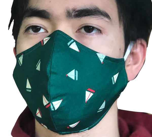 Homemade Cotton Face Mask - 1x Green Boat Mask + 1x Free Random Design mask