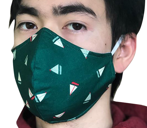 Homemade Cotton Face Mask - 1x Green Boat Mask + 1x Free Random Design mask