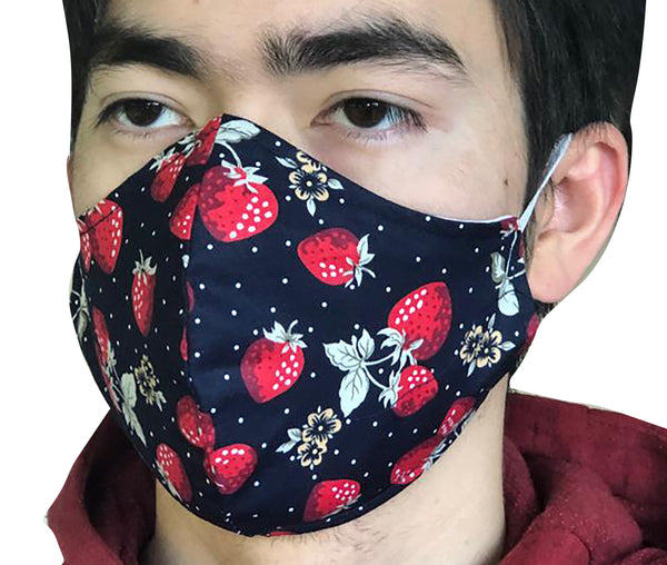 Homemade Cotton Face Mask - 1x Strawberry Mask + 1x Free Random Design mask